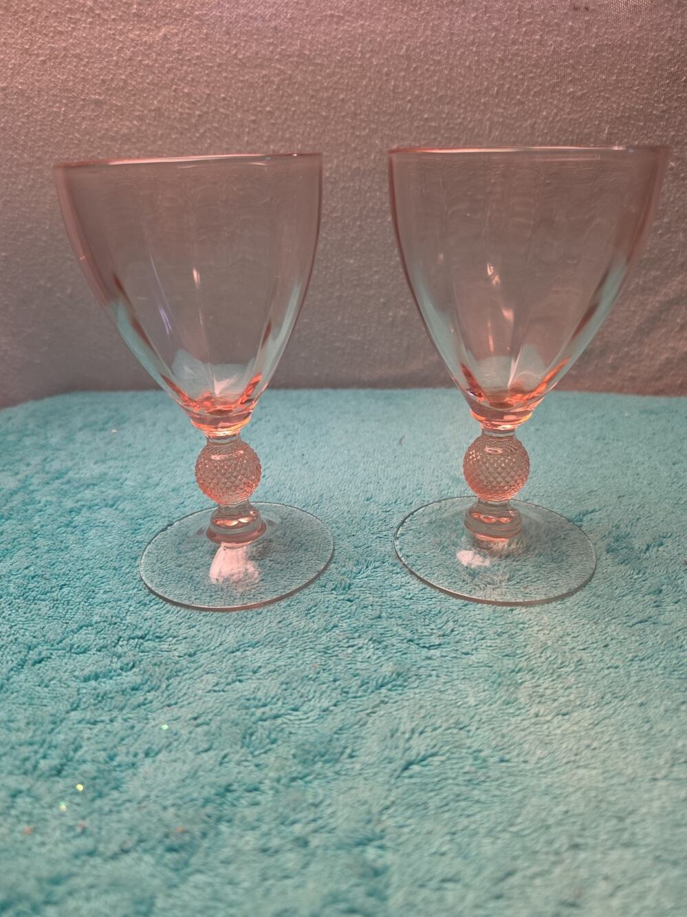 Vintage Morgantown Golf Ball Pink Anna Rose Water Goblets Glasses 7643 Pair of 2
